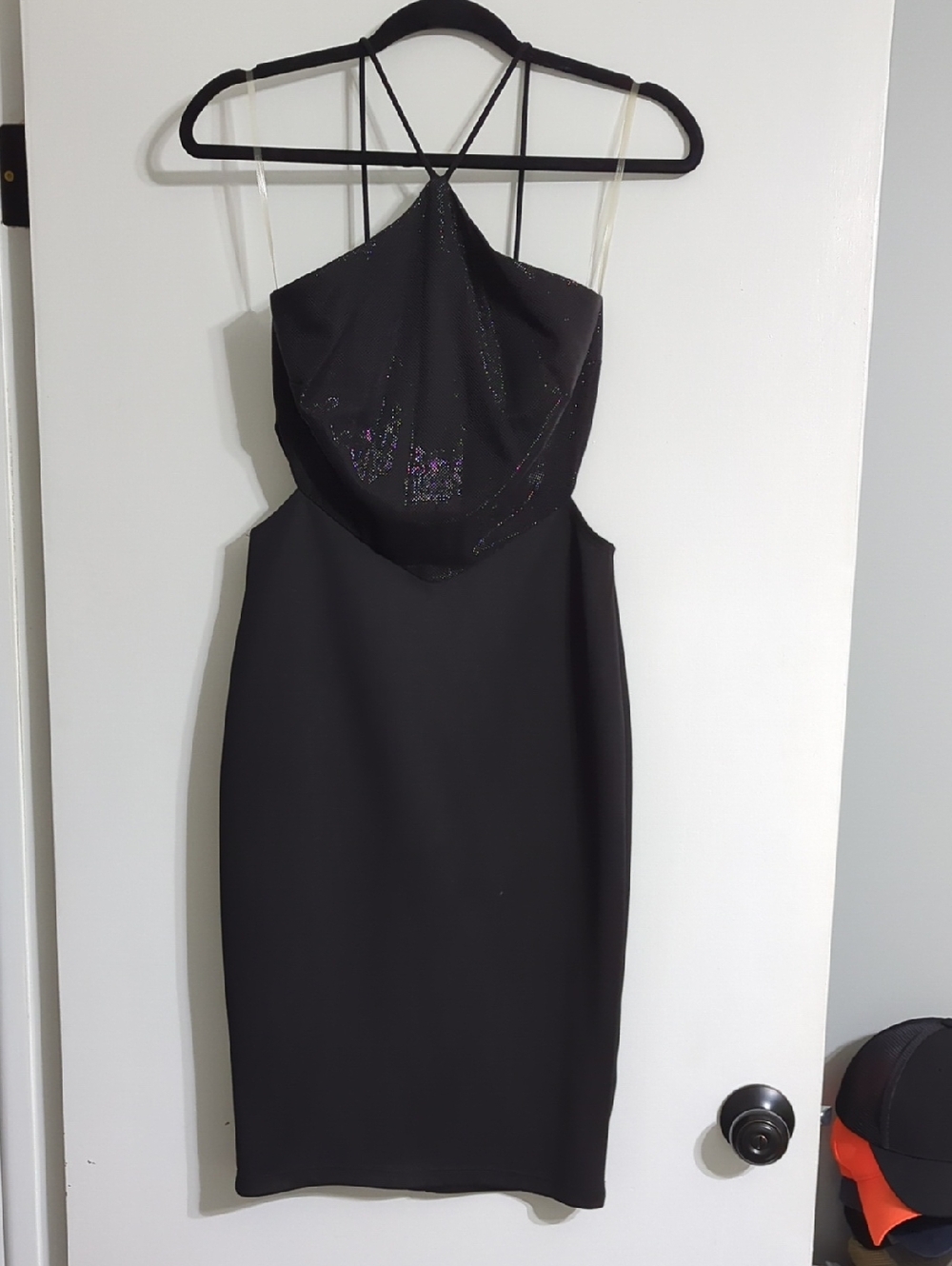 Jump apparel Black Midi Halter Dress with Sparkle Bodice